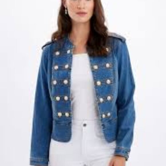 246204U Denim Jacket with Military Style Buttons by FRANK...